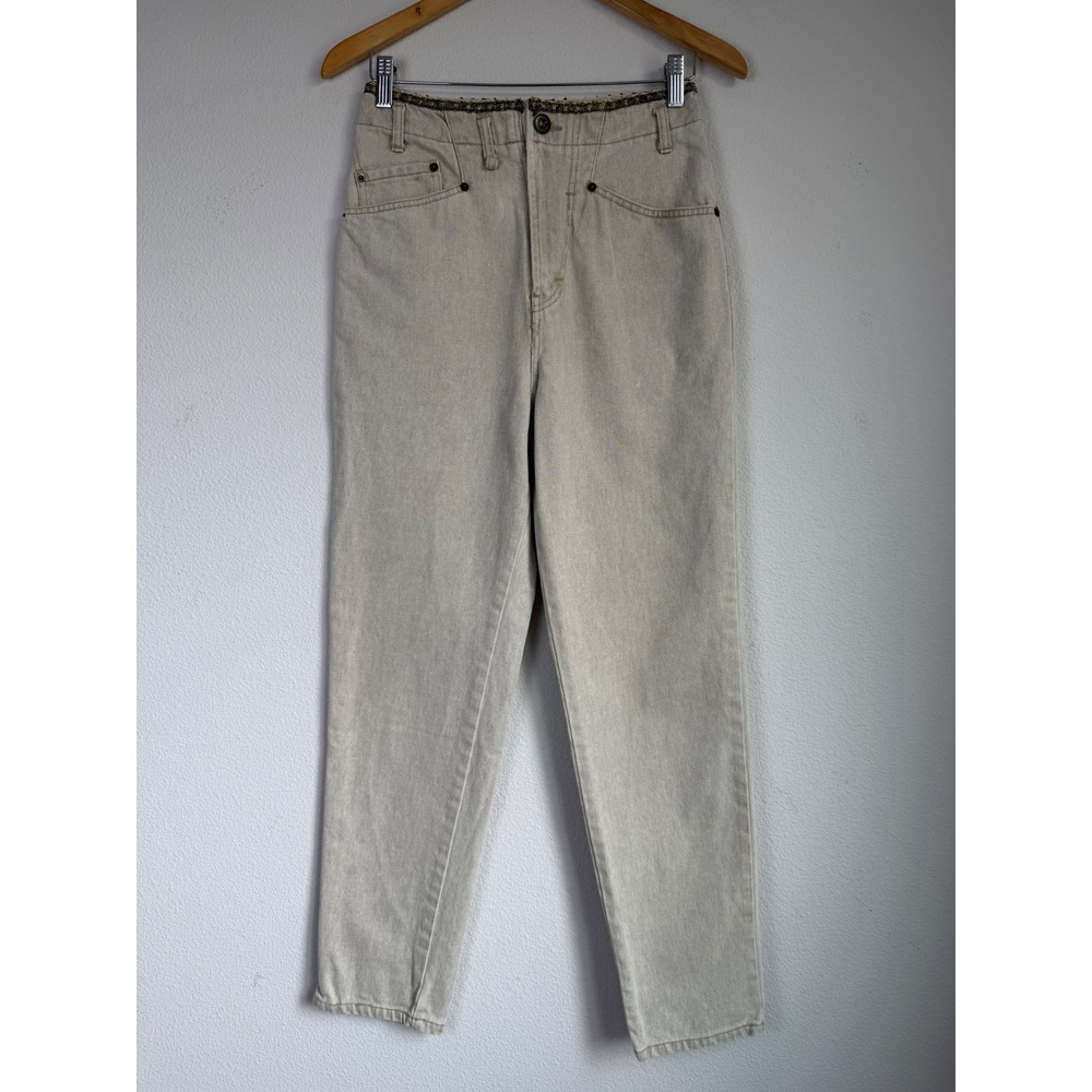 VTG Gary Cooper Womens Cotton Denim Jeans High Rise Tapered Beige 24